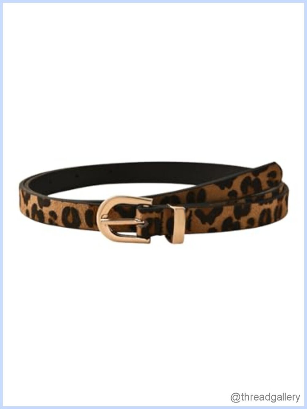 Faux Leather Leopard Print Skinny Belt Gold Buckle Y2K Western